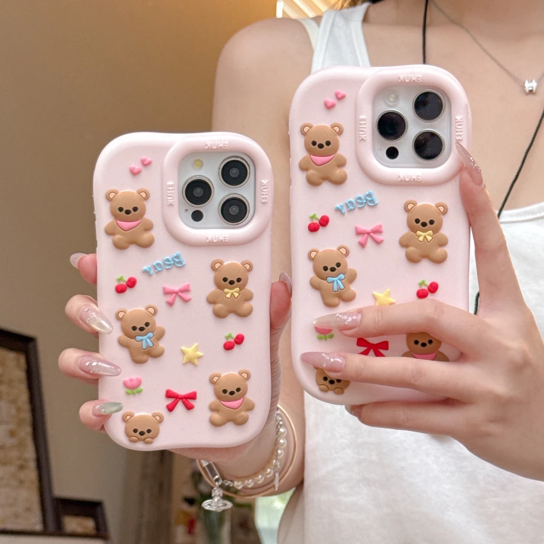 苹果华为oppo小米|卡通蝴蝶结小熊适用iPhone17可爱ins硅胶手机壳