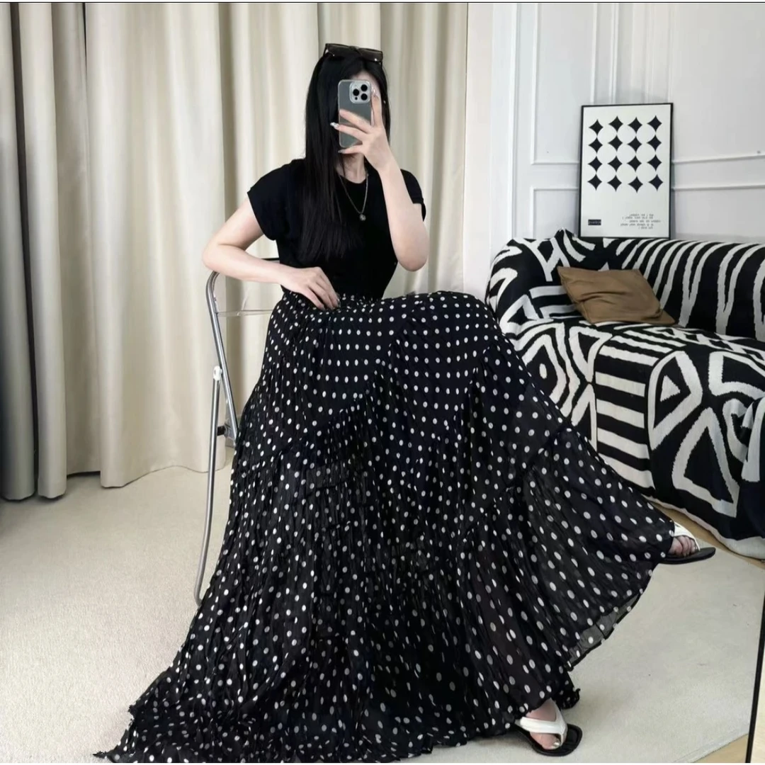 法式波点大裙摆半身裙女春夏新款设计感碎花复古高腰显瘦气质长裙