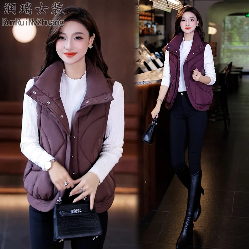 立领短款棉马甲外穿女款2025秋冬季新款背心马甲棉服大码外套通勤