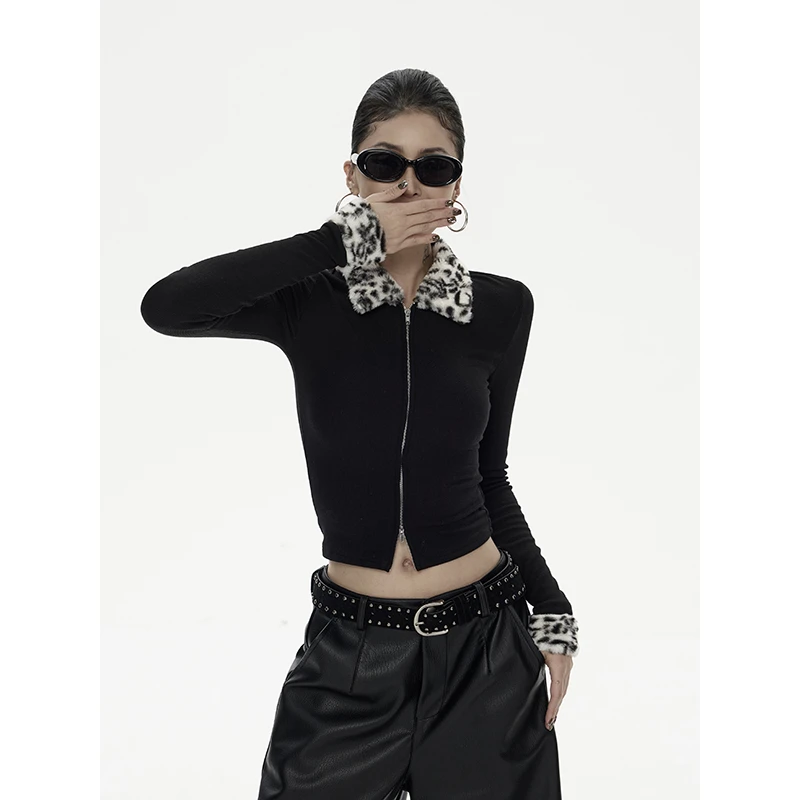 野生zerocircle豹纹拼接针织衫女秋冬新款Z38571E53