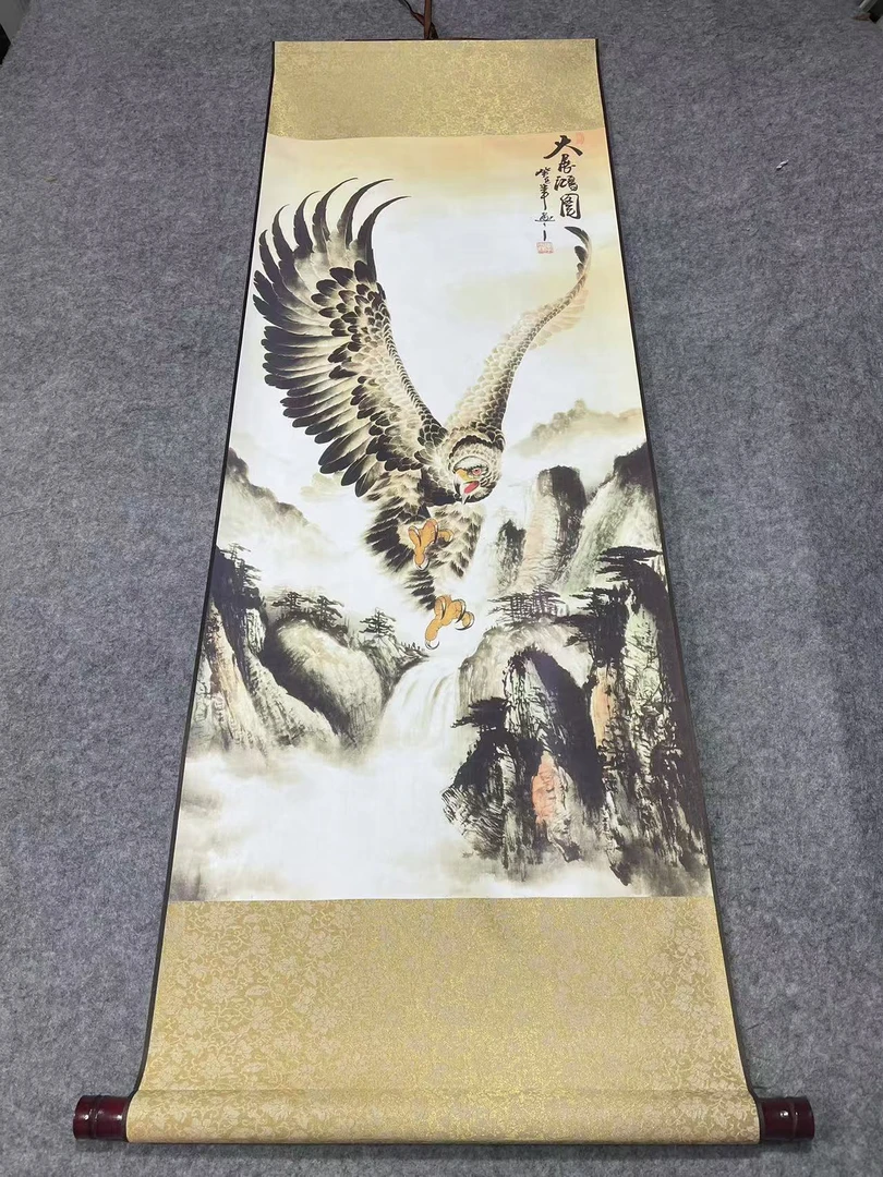 精装精裱45×140《大展宏图  老鹰》国画