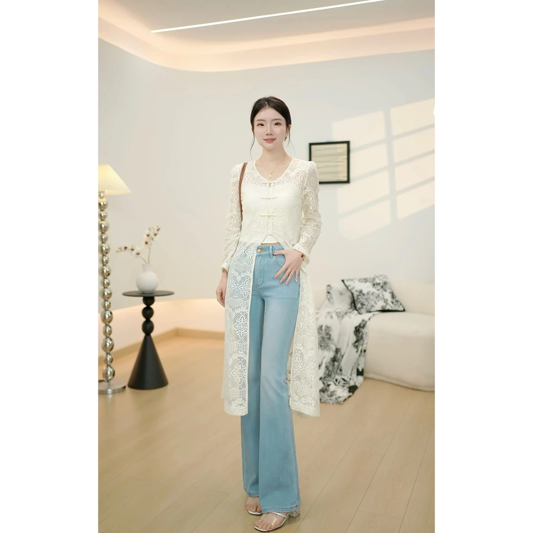 UMI SHERO 【优雅弧度】冬款加绒加厚高腰弹力微喇牛仔裤女