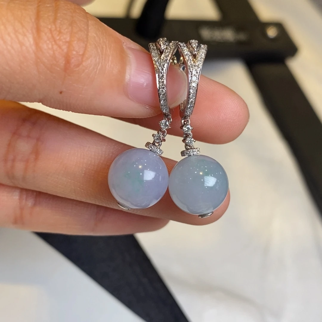 翡翠耳饰18K金镶嵌设计款珠子耳包