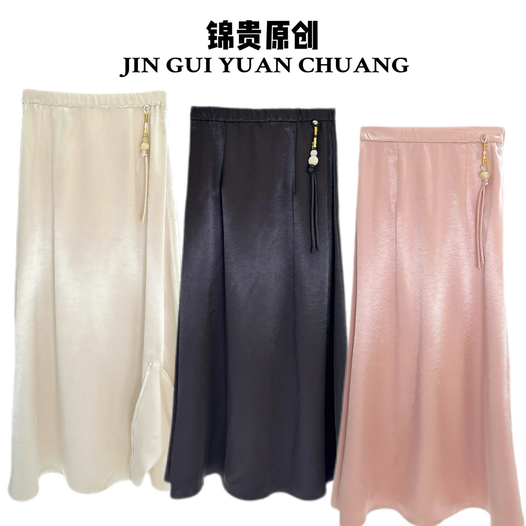 【锦安】新款夏薄款百搭气质禅亿轻奢重工缎面高级感裙子显瘦