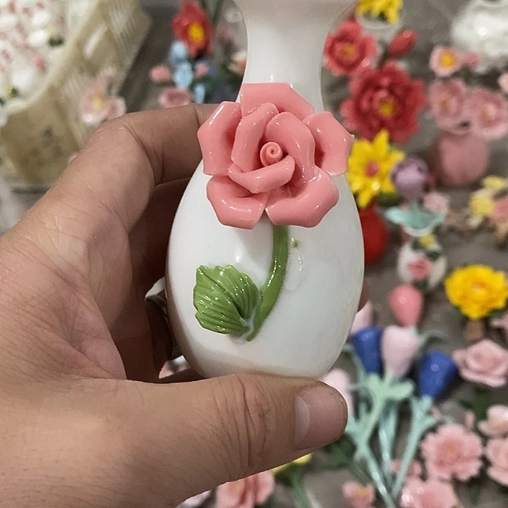 瓷片纯手工陶瓷花摆件瑕