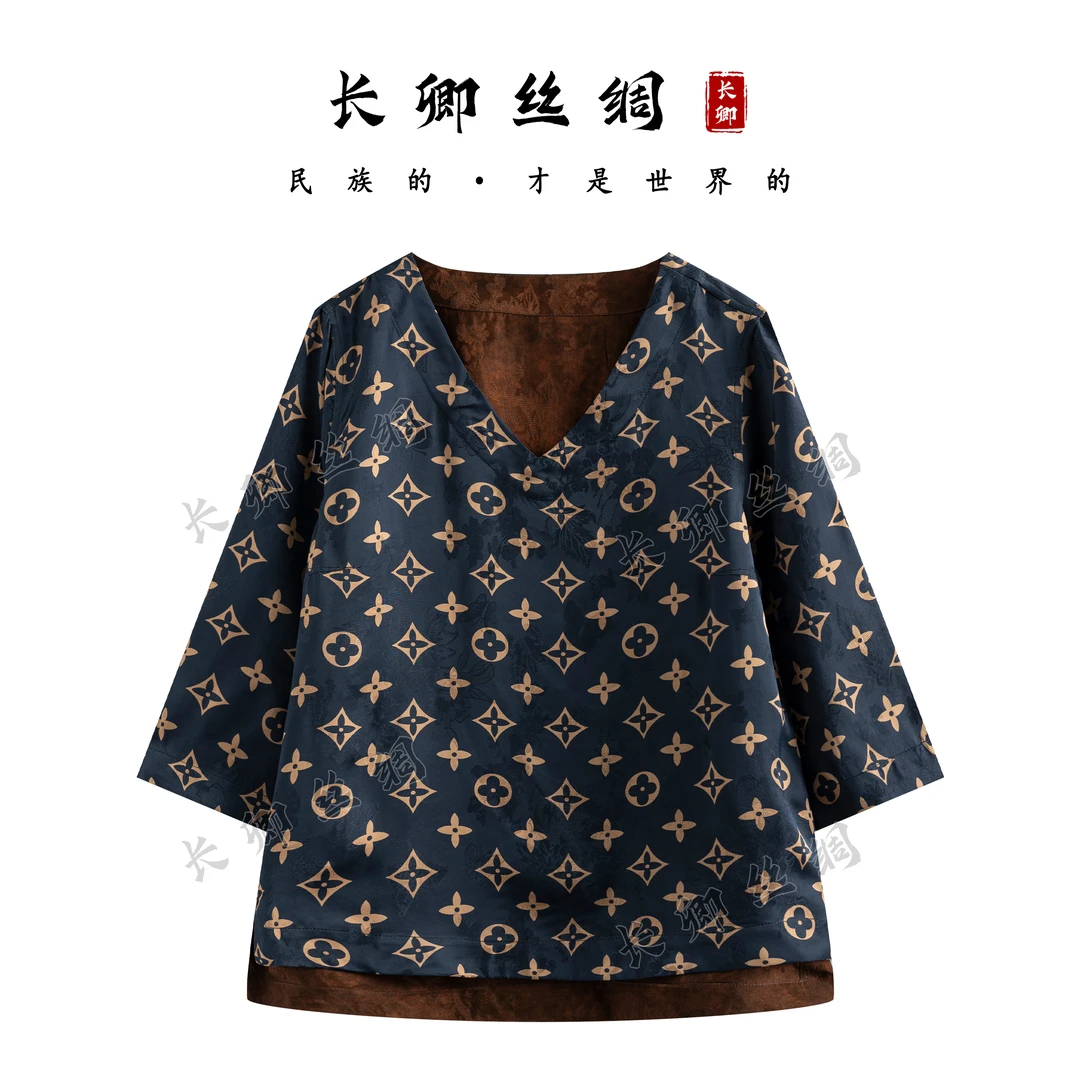 【长卿】双面双穿新中式花萝宝相花国风七分袖上衣D221