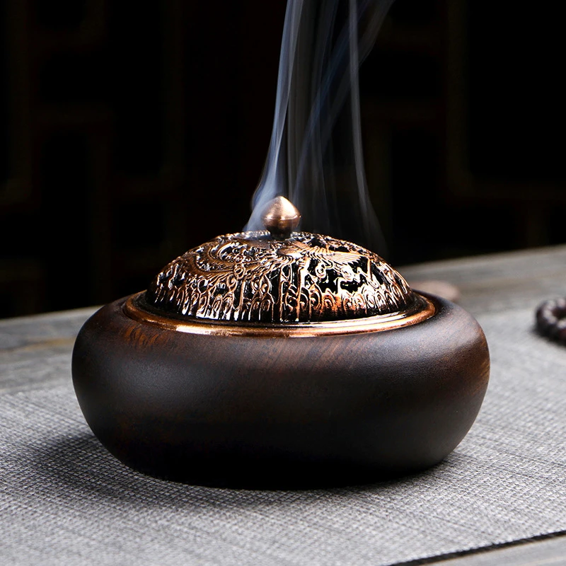 黑檀木熏香炉创意 复古中式家用木质熏香器 功夫茶道装饰VGX