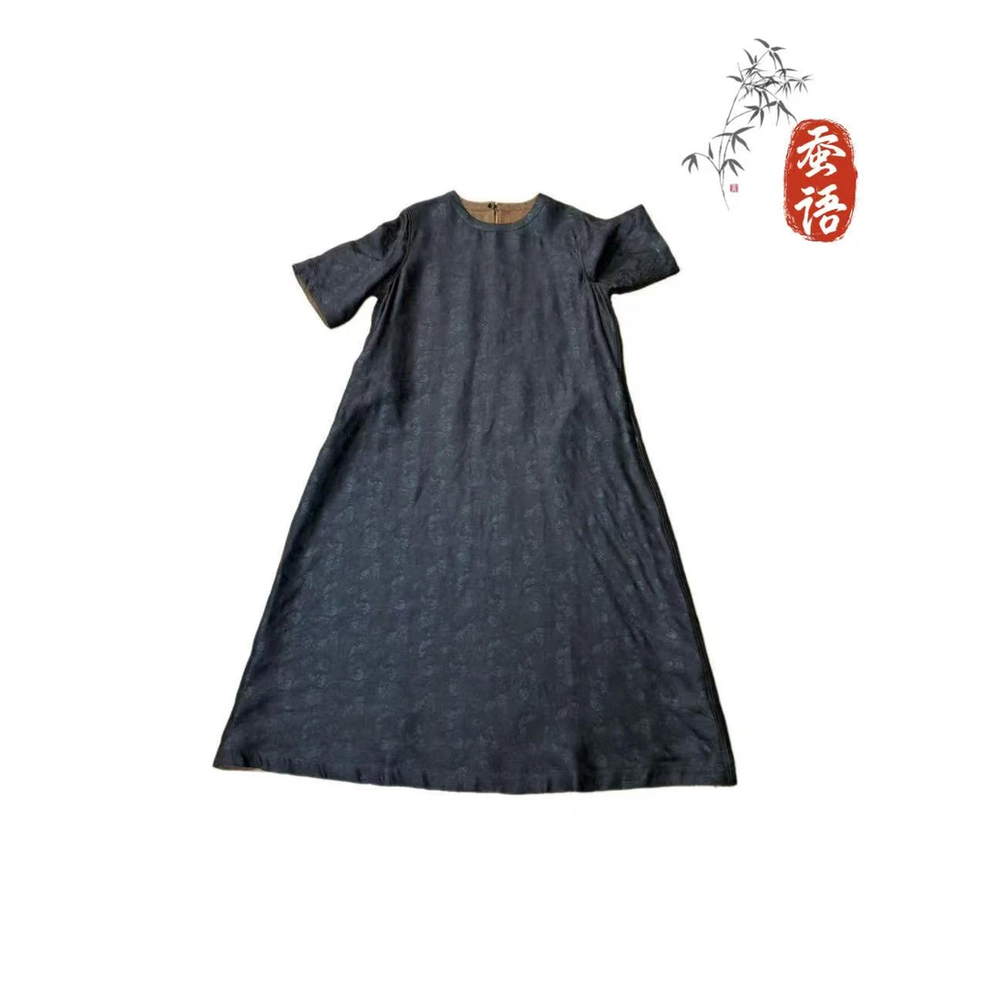 【小牡丹花四经绞罗连衣裙】桑蚕丝香云纱四经绞罗双面双穿大袍子