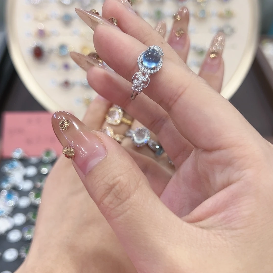 蛇纹石玉戒指银S925镶嵌S**g