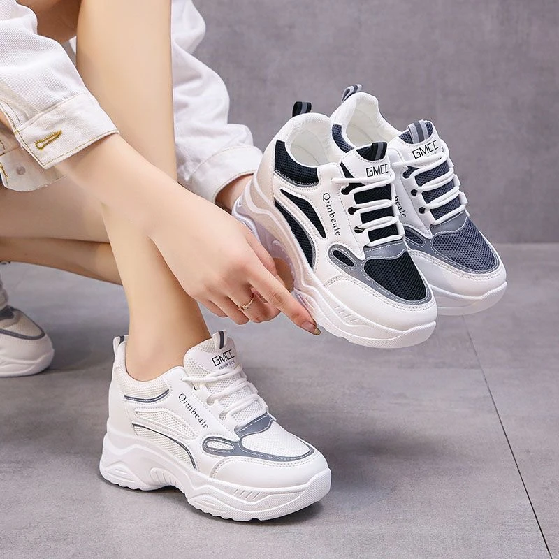 【厂家清仓】厚底增高鞋女2025秋季新款网面轻便百搭休闲小白鞋