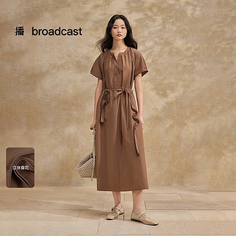 【小美专属】播显瘦立体盘花长款A版连衣裙DDS2LD5901