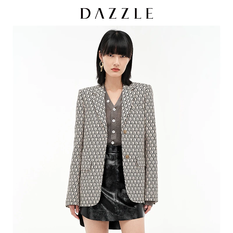 专选DAZZLE地素奥莱设计感LOGO提花西休闲外套女2D3F506