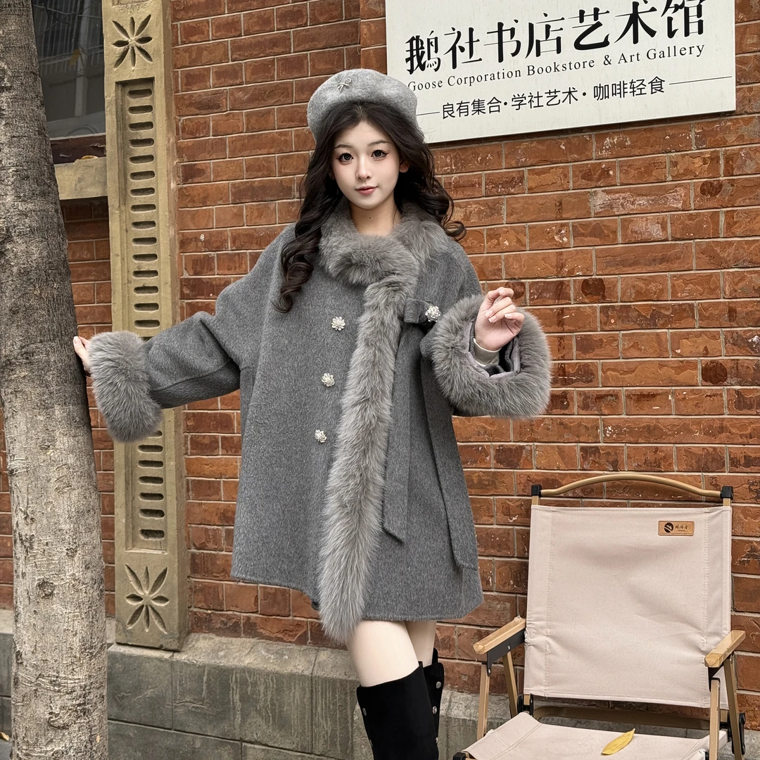 【雪国千金】仿狐狸毛外套女士女装时尚宽松型加厚中长款冬季女秋冬