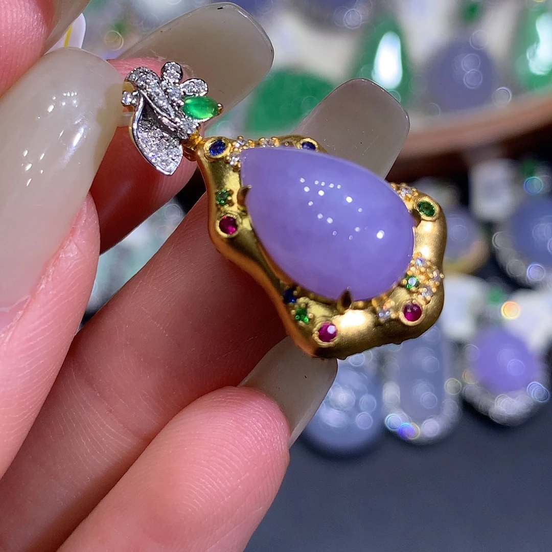 翡翠18K金镶嵌吊坠(不含链)