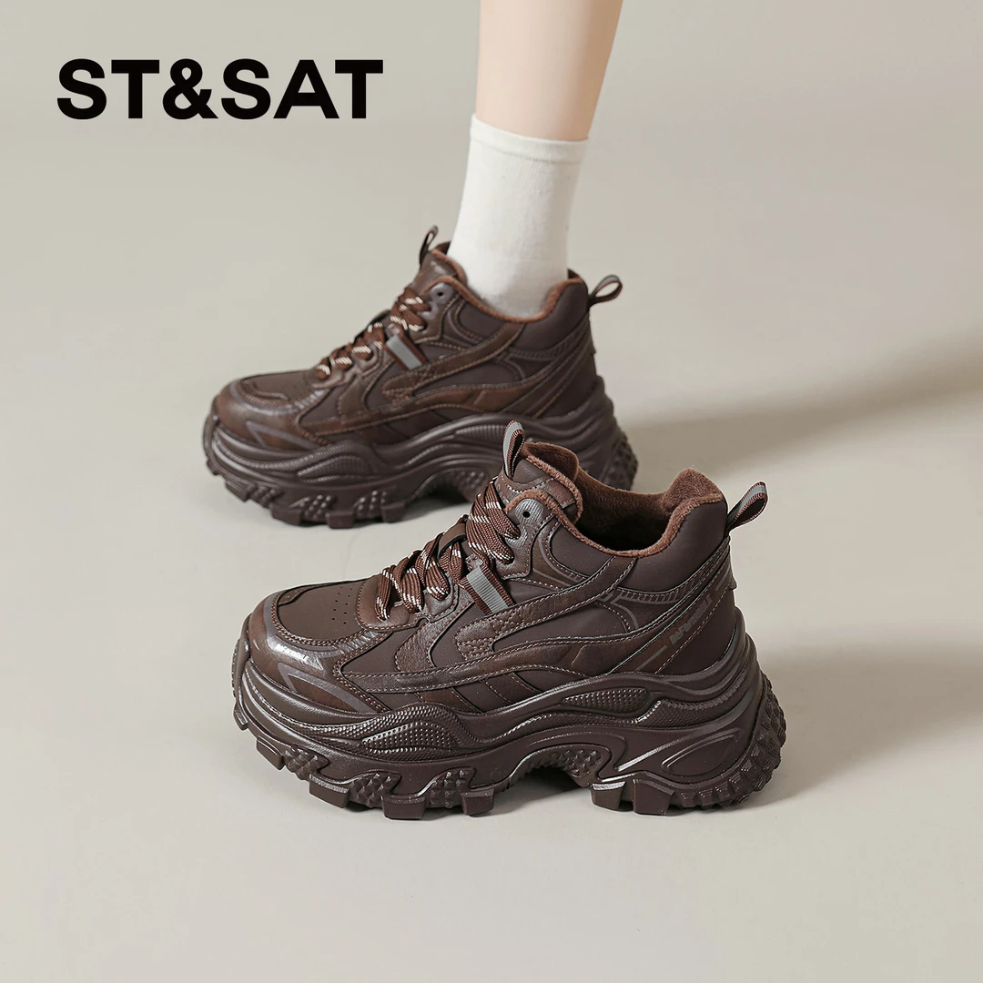 星期六保暖复古老爹鞋女士2025新款厚底棉鞋时尚显脚小加绒运动鞋