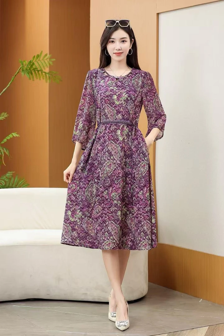 曼陀81164气质时尚休闲女士夏季印花连衣裙女装气质时尚洋气