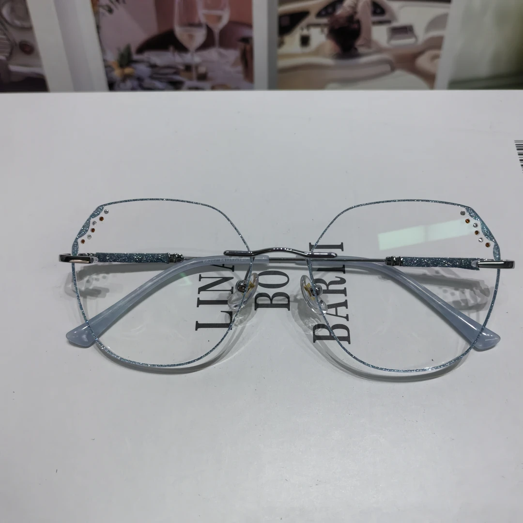 古风海棠蓝无框眼镜可定制度数变色大脸显瘦bulingbuling亮闪蓝光