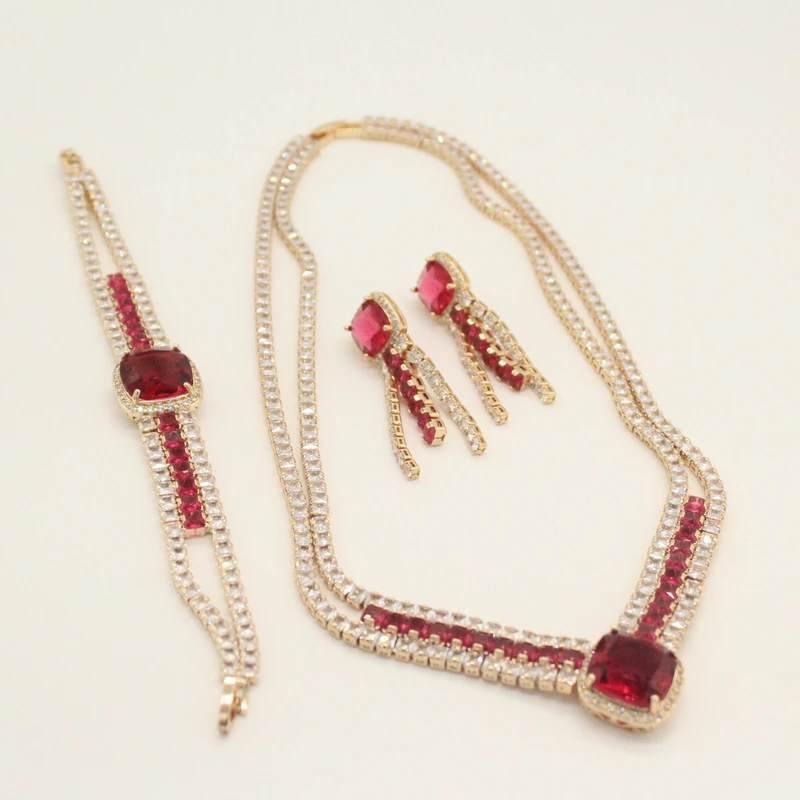 K017 红色方糖项链套装