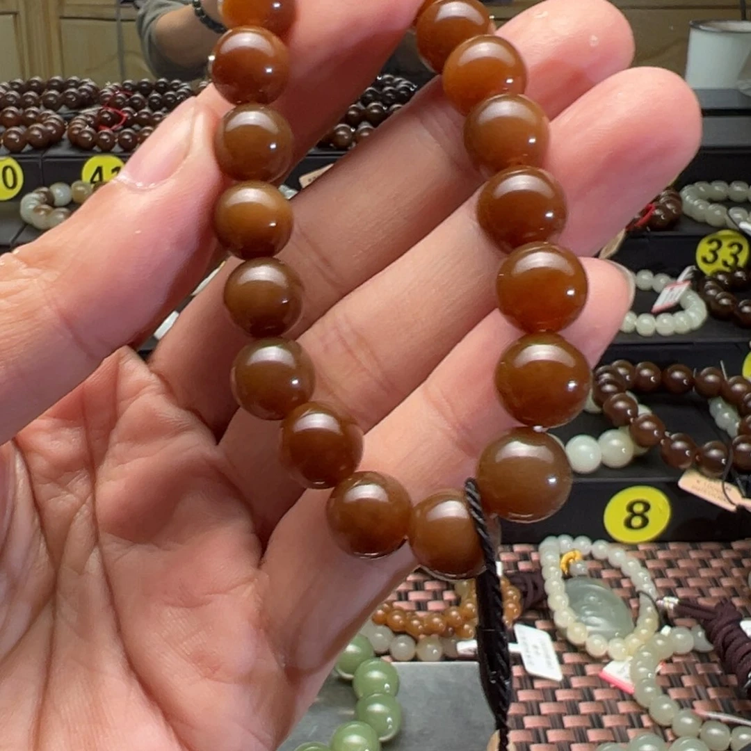 和田玉手串未镶嵌白**芽卡10糖