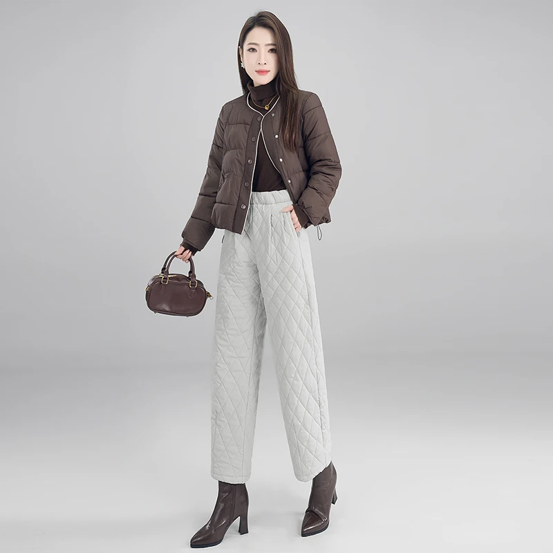 保暖加厚棉裤女外穿2025新款冬梨形身材宽松显瘦高腰直筒阔腿裤子