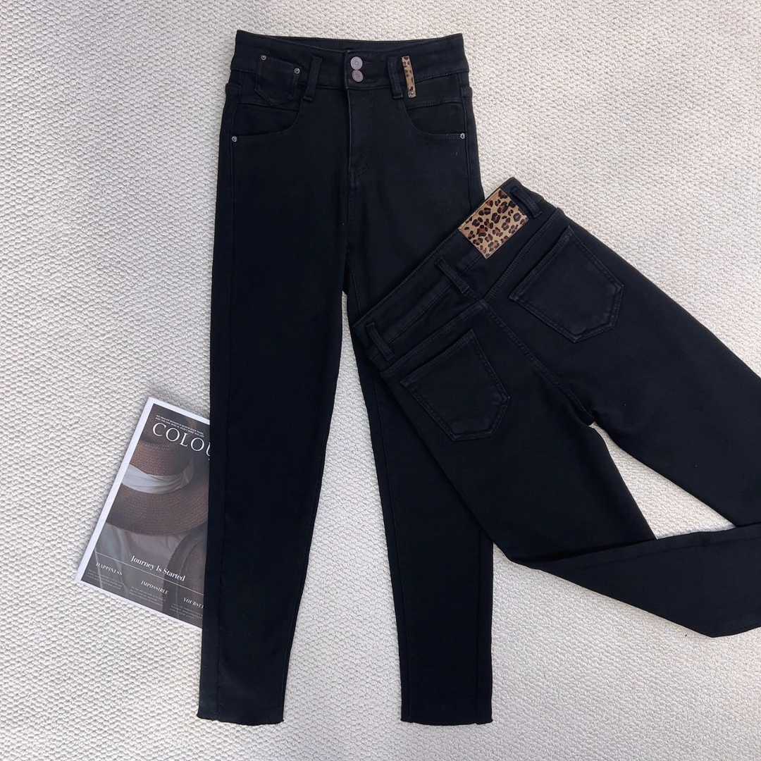 QC 242410 有弹力 冬款加绒高腰修身铅笔裤显瘦小脚牛仔裤