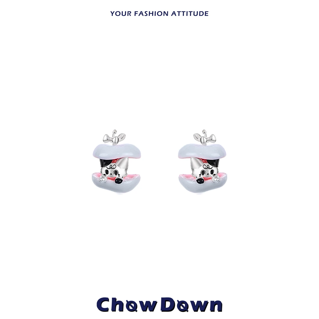 铜合金耳饰 原创3D打印苹果耳钉猫咪吊坠小众甜酷蓝色配饰925银针