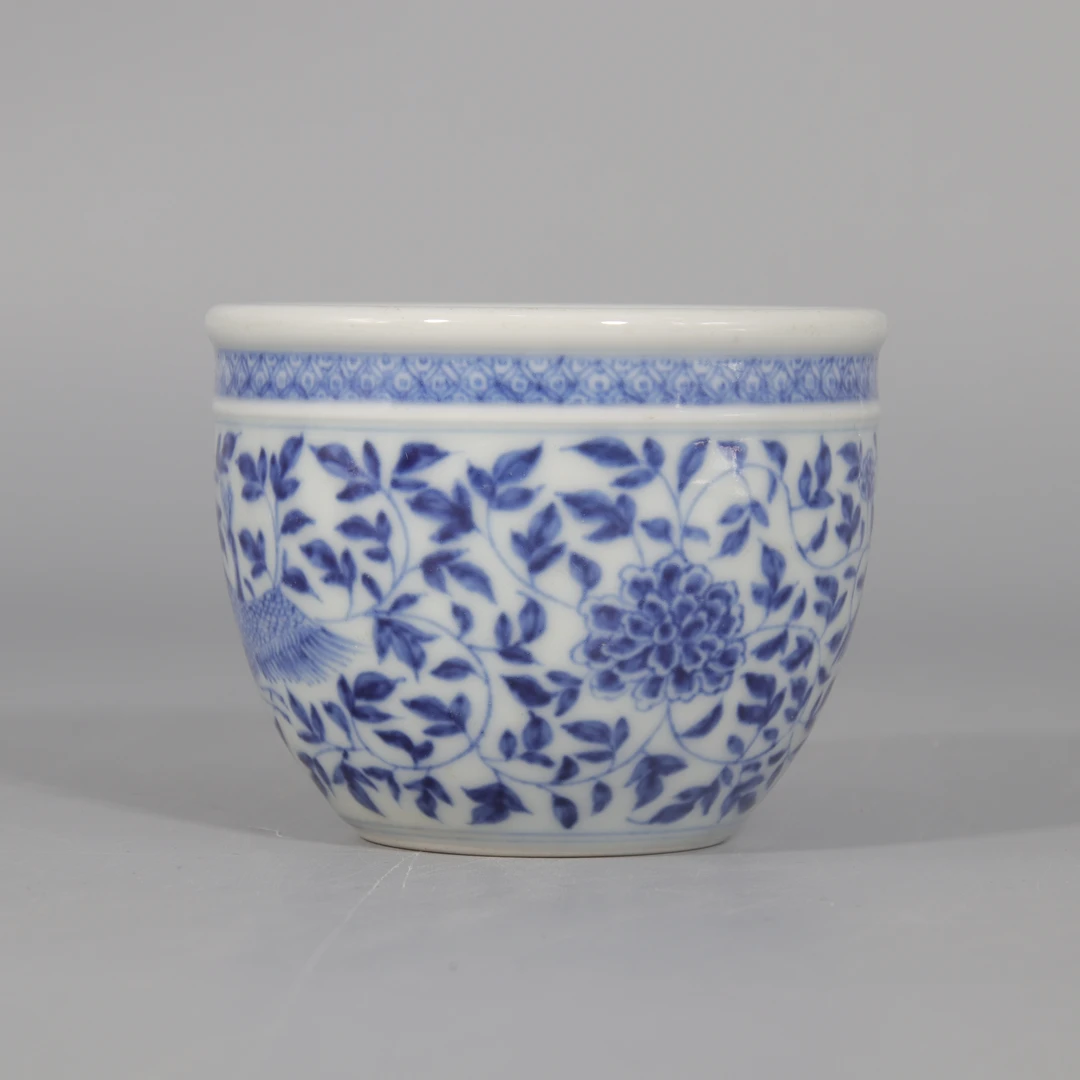 青花凤穿牡丹纹小缸    H501-009