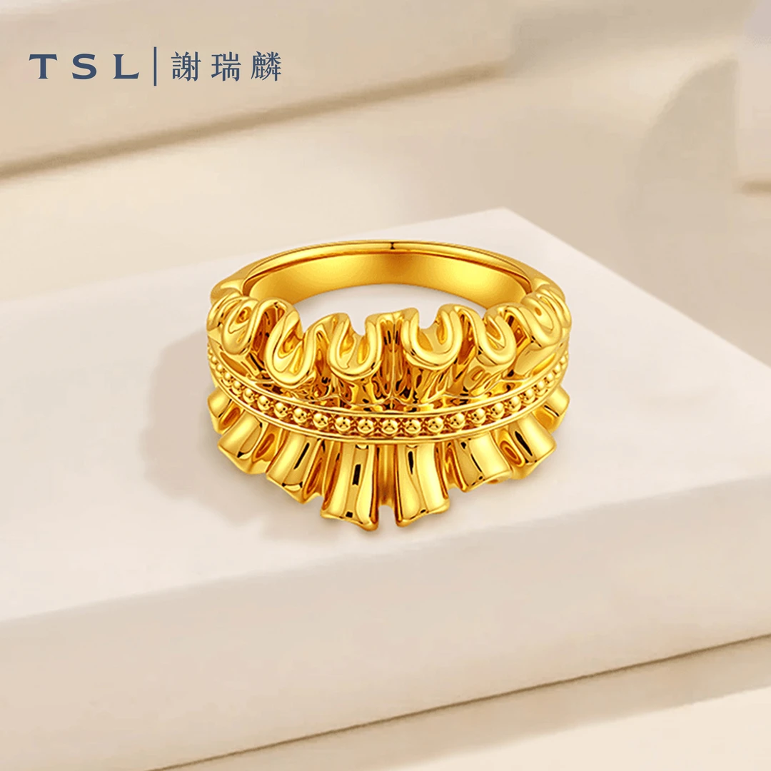 TSL/谢瑞麟足金百褶裙金戒指5D时尚黄金女款气质纪念日礼物送女友