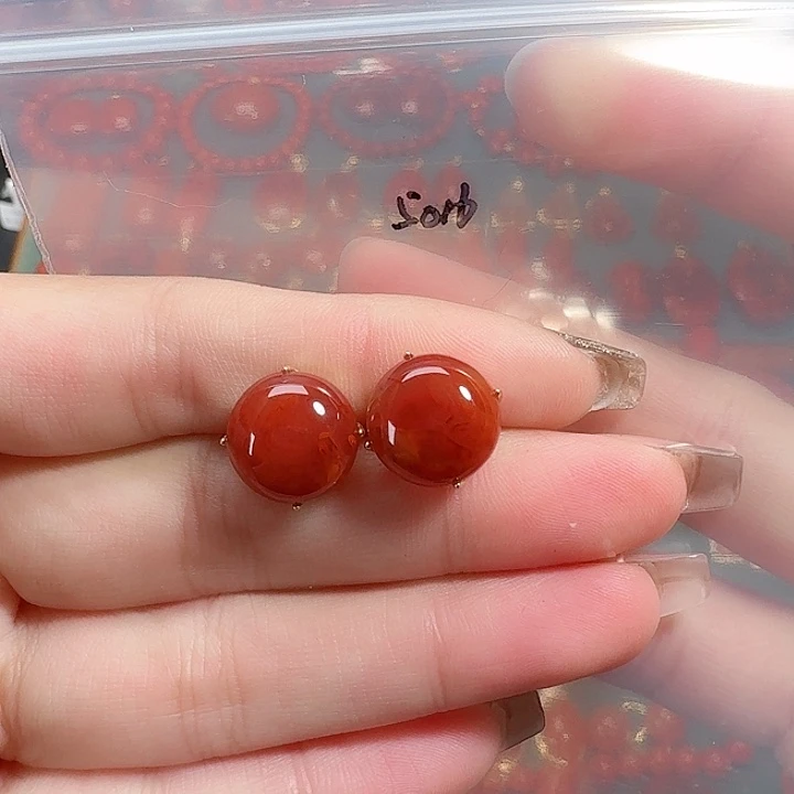 南红玛瑙银S925镶嵌耳饰