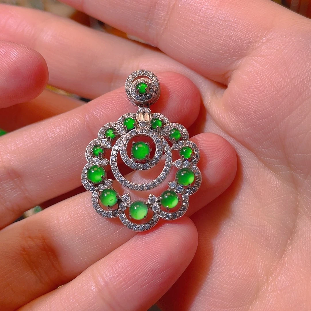 翡翠银S925镶嵌吊坠(不含链)