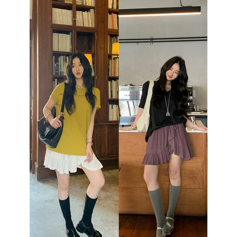 任小艺不规则荷叶边半身裙女2024夏季高腰显瘦a字裙短款褶皱裙裤