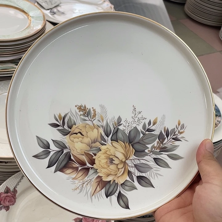 新骨瓷3个直边盘8.5寸微瑕完美主义者慎拍黄玫瑰