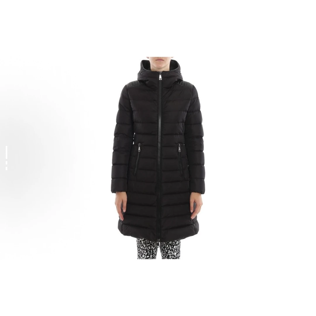 99新 MONCLER Moncler盟可睐连帽中长款收腰羽绒服黑色3码/E50370