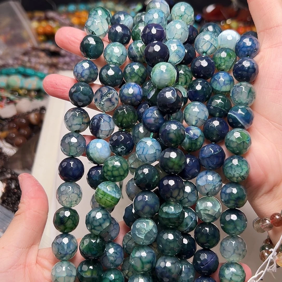 玛瑙/玉髓足银镶嵌珠宝半成品O240天然龙鳞纹玛瑙13mm