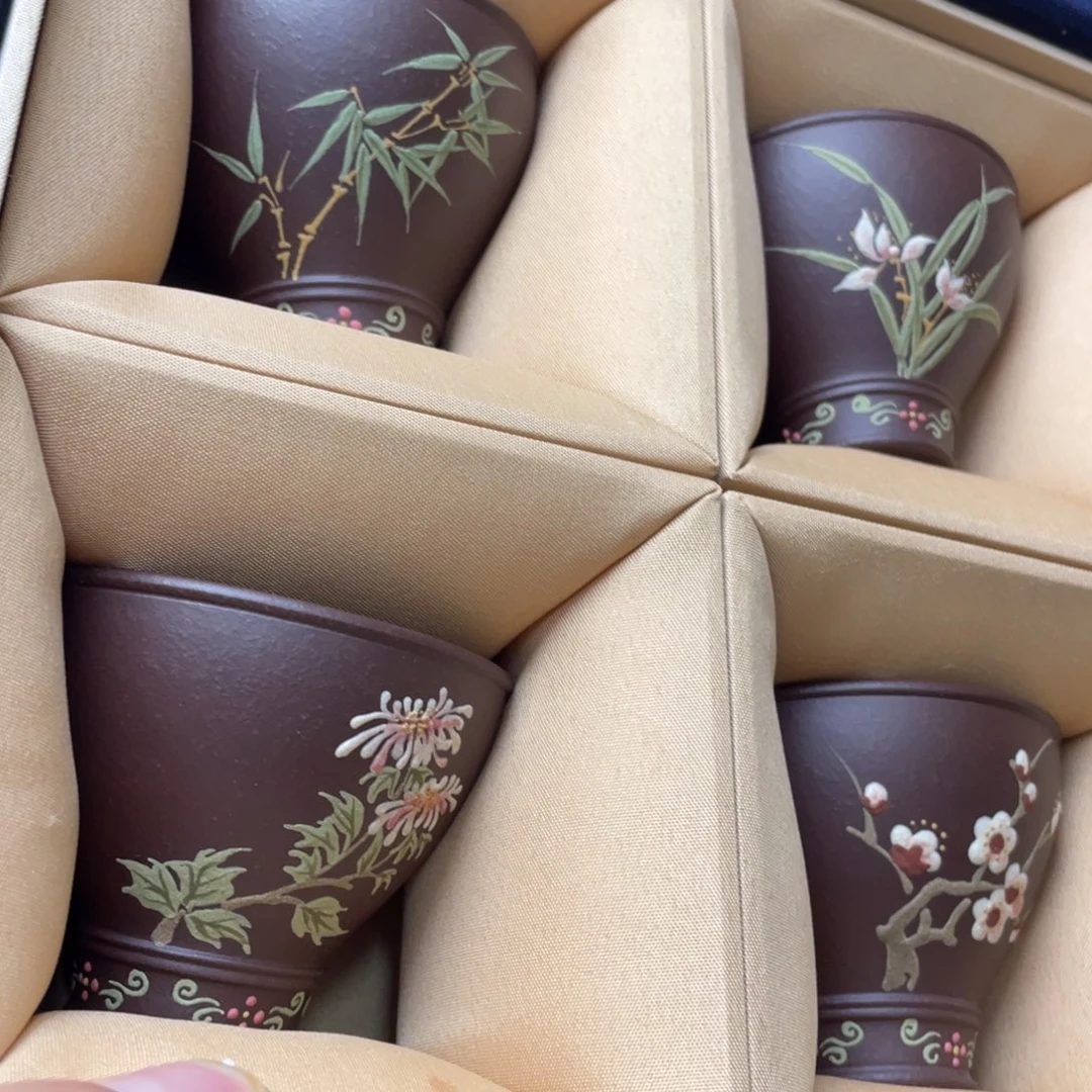 红泥茶杯紫砂主人杯一套4只