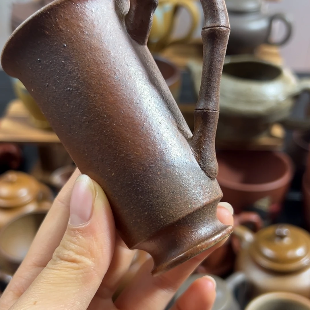 茶杯紫砂柴烧手把杯