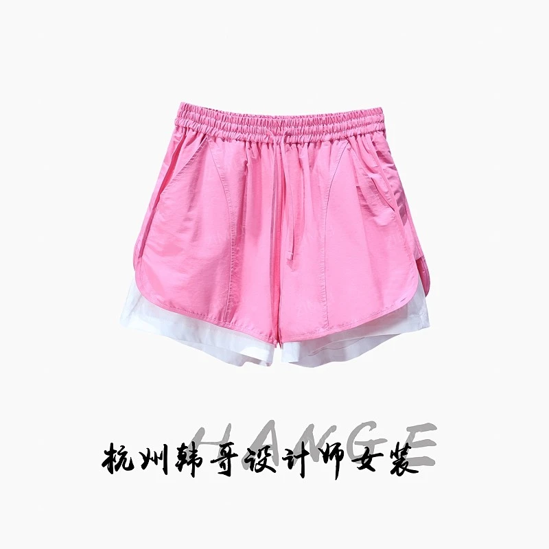 【韩哥女装】2025重工水洗拼色立挺薄款休闲百搭宽松欧版短裤2993