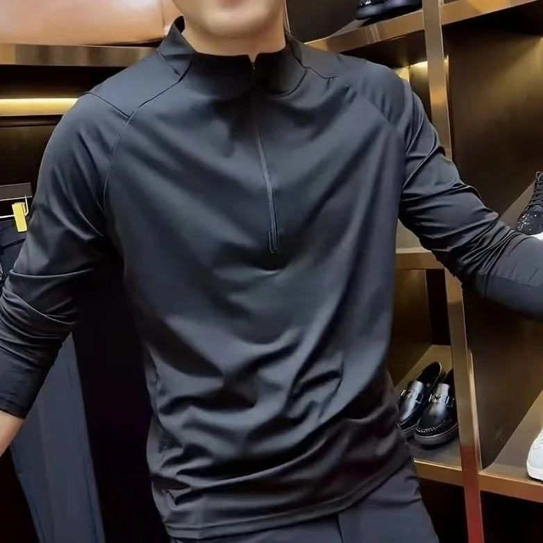 LC-6603秋冬爆款男女同款长袖半拉链T恤（石头）