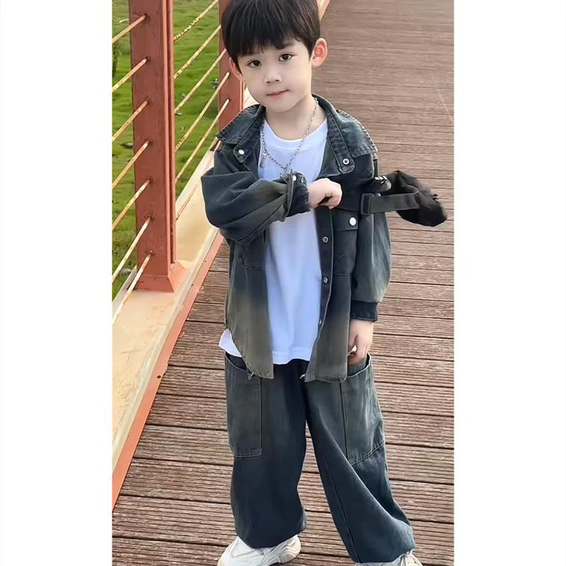 男孩春秋时尚帅气外套牛仔夹克长袖休闲痞帅春装洋气男孩秋款两件