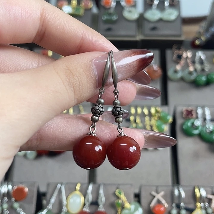 玛瑙/玉髓银S925镶嵌耳饰12左右