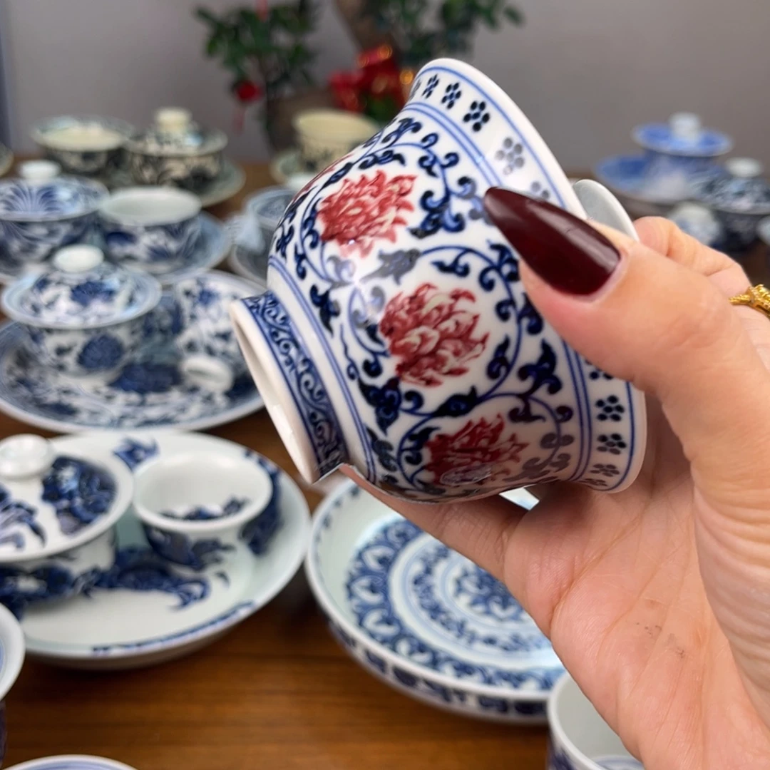 狂***热陶釉里红盖碗盖碗盖碗