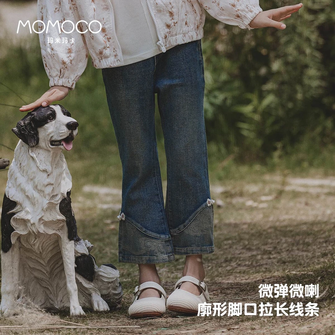 MOMOCO/玛米玛卡女童牛仔裤中小童韩版新中式长裤潮75710350001