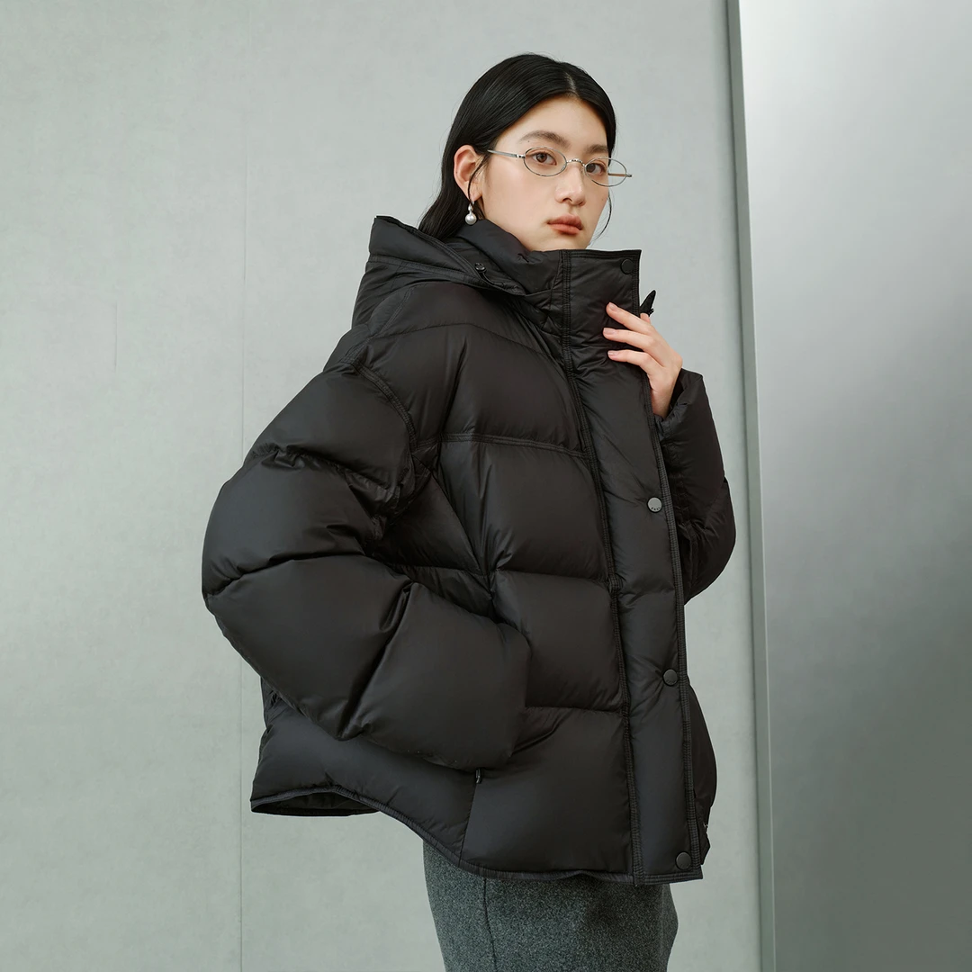 艾莱依时装羽绒服90鹅绒女通勤氛围感慵懒感短款冬天防寒外套4070