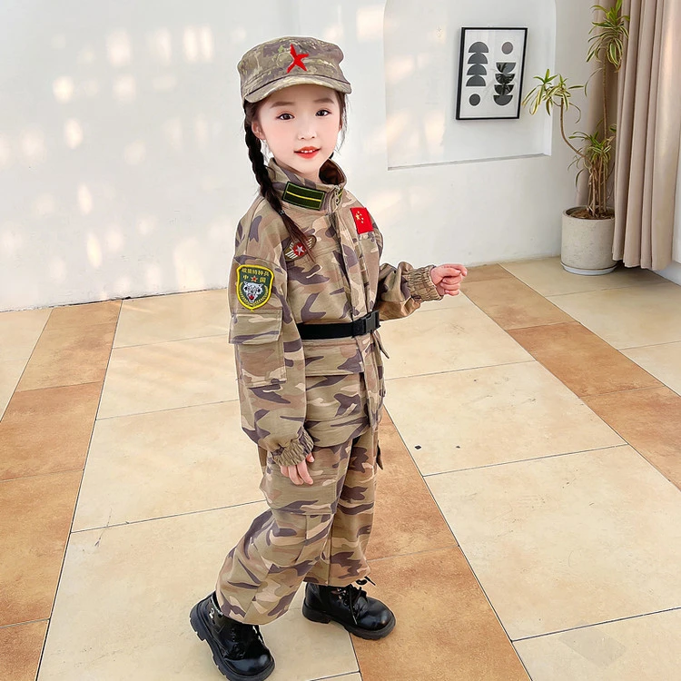衣领军绿标迷彩套装小学生幼儿园春秋男女童军训女宝女孩酷帅校班