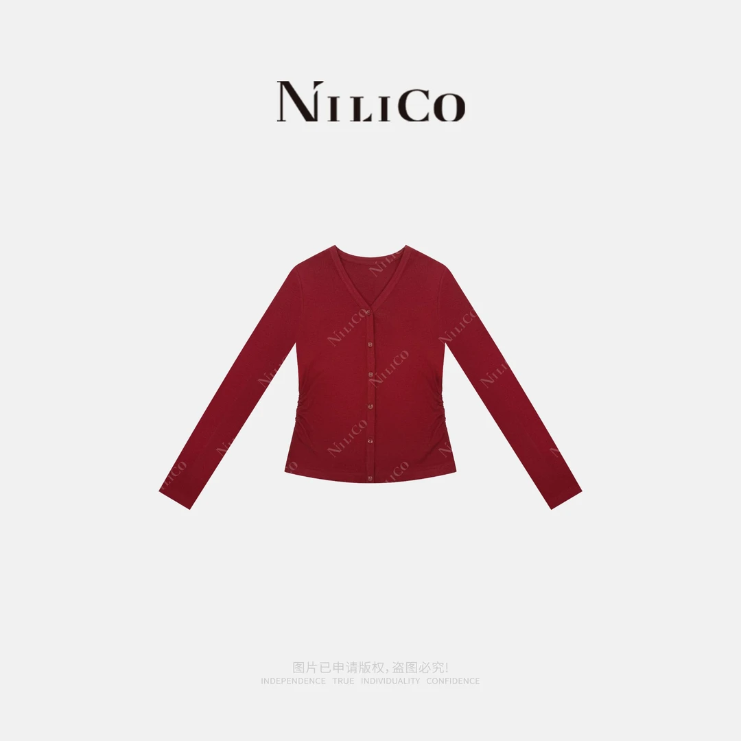 NILICO【火出圈】羊毛莱赛尔气质V领简约显白百搭长袖开衫外套