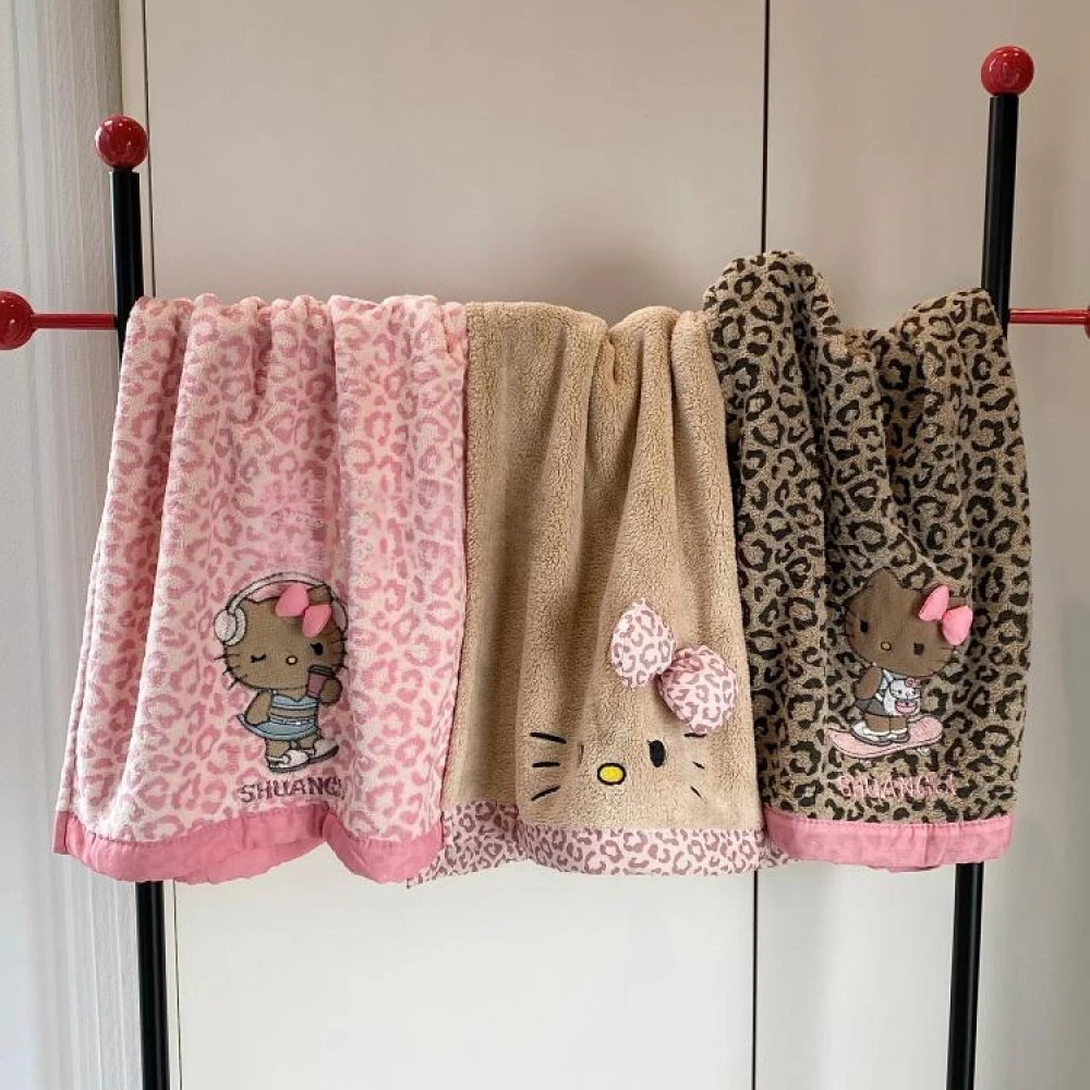 复古豹纹可爱kitty毛巾超软珊瑚绒吸水毛巾速干不掉毛洗脸面巾女