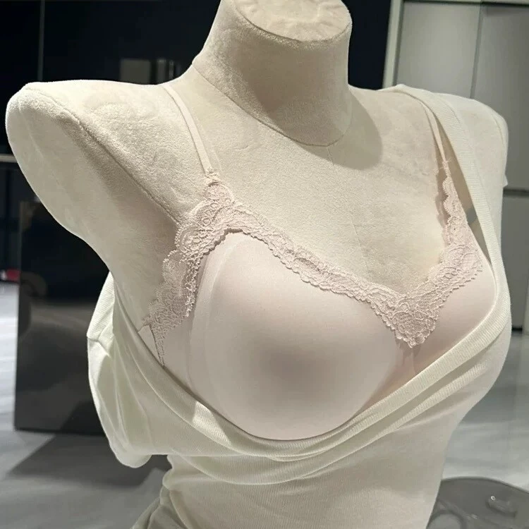 ub家平替芙蕾内衣细肩带背心式百搭叠穿云感纯欲果冻蕾丝文胸