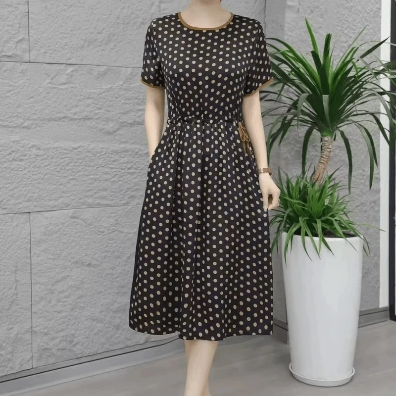 2025洋气收腰短袖宽松碎花中长款连衣裙女装连衣裙宽松连衣裙