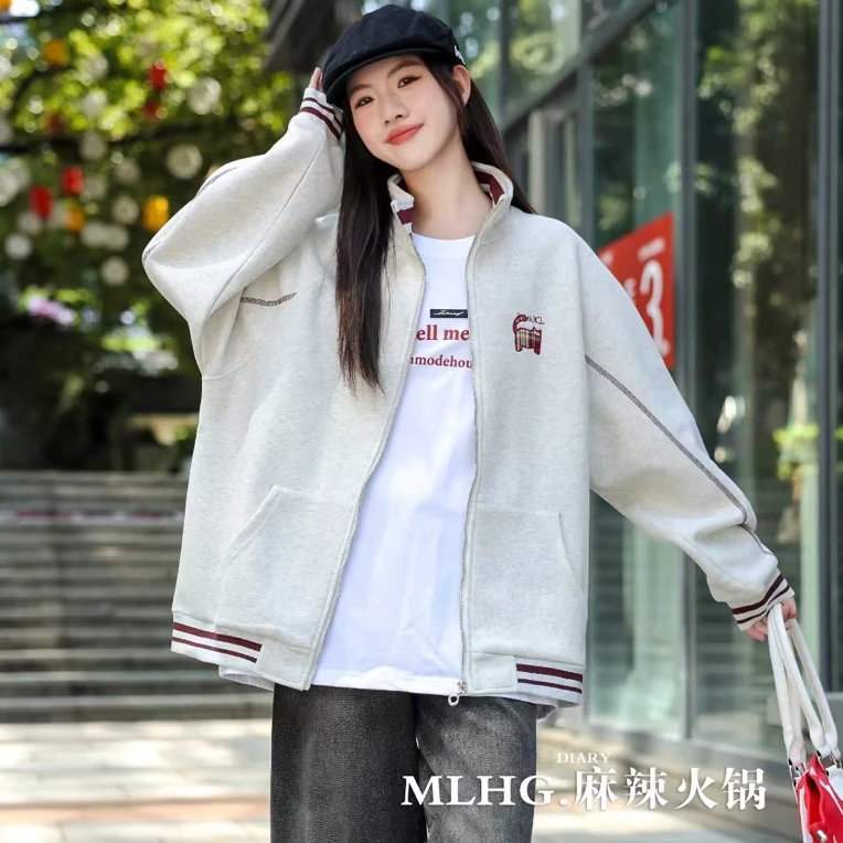 立领刺绣翻领秋季休闲韩版榜球服时尚百搭