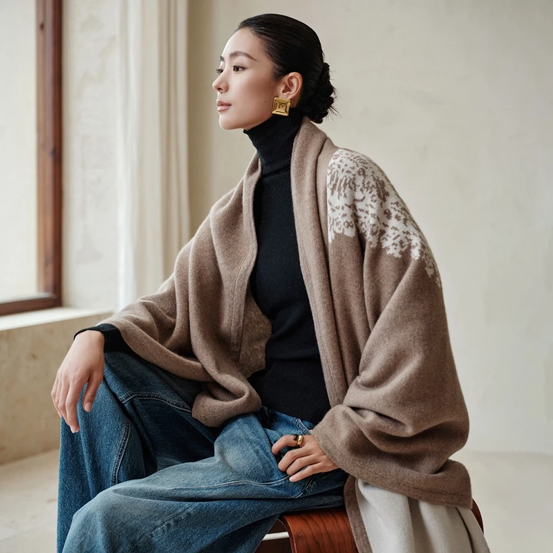 正品纯山羊绒披肩 提花盖毯 双面双色 舒适保暖 四季可用室内户外